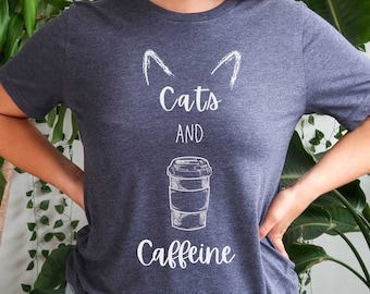 Caffeine Coffee And Cats Shirt, Cats TShirt, Coffee Shirt, Coffee Lover, Cat Coffee, Gift For Cat Lover