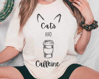 Caffeine Coffee And Cats Shirt, Cats TShirt, Coffee Shirt, Coffee Lover, Cat Coffee, Gift For Cat Lover