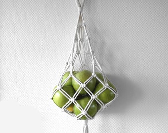 basket for fruits and vegetables, kitchen storage, macrame recycled cotton, hanging wall storage for food, rustic decoration for kitchen