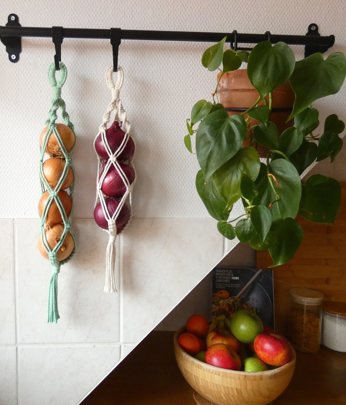 Macrame Onion Net Condiment Kitchen Storage Wall Decor and Etsy