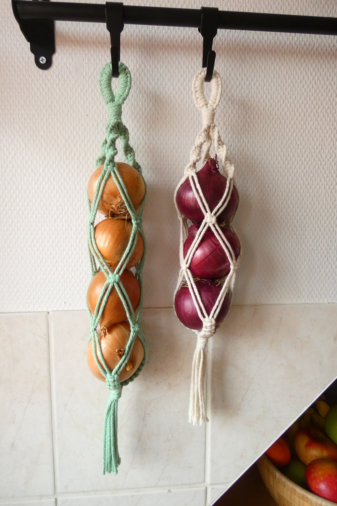 Macrame Onion Net Condiment Kitchen Storage Wall Decor and Etsy