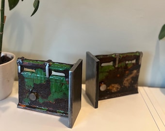 Mackinac Bridge Steel Bookends – Historic Grating Pair, Preserved Patina