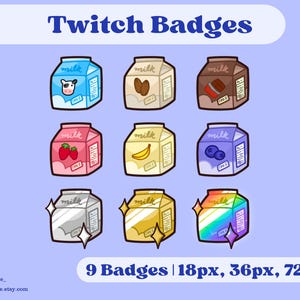ミルクカートン Twitch バッジ 9 個 | Twitch、Discord、Youtube 用バッジ | かわいい | フルーツ | ビット バッジ | サブ バッジ | ティア バッジ