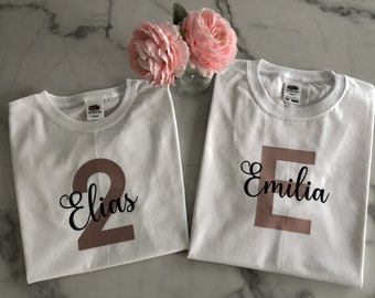 Personalized children's T-shirt or baby bodysuit with initial and name | Personalized Birthday Kids T-Shirt or Baby Body