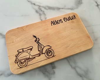 Personalisiertes Holz Brett mit Roller und Wunschtext I Motorroller Fan Geschenk I Roller Freund