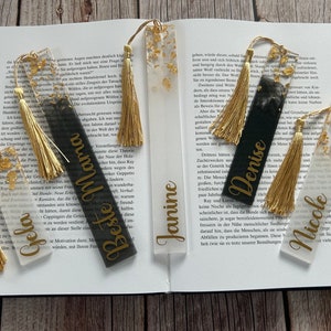 Personalized bookmarks made of epoxy resin in different sizes and colors I refined with gold leaf I resin bookmark