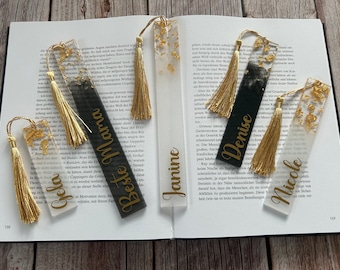 Personalisierte Lesezeichen aus Epoxidharz in verschiedenen Größen und Farben I Mit Blattgold veredelt I Resin Bookmark