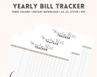 Yearly Bill Tracker Overview Template Printable, GREEN, Yearly Bill ...