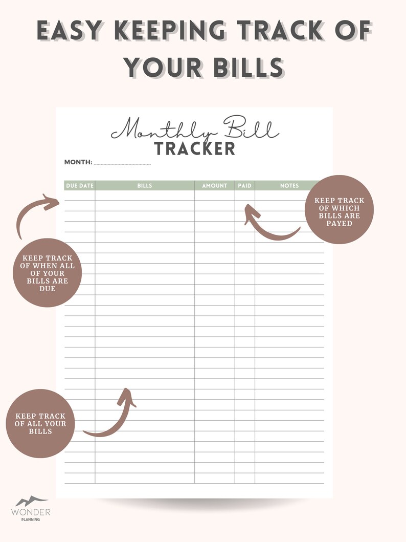 Monthly Bill Tracker Overview Template Printable GREEN - Etsy