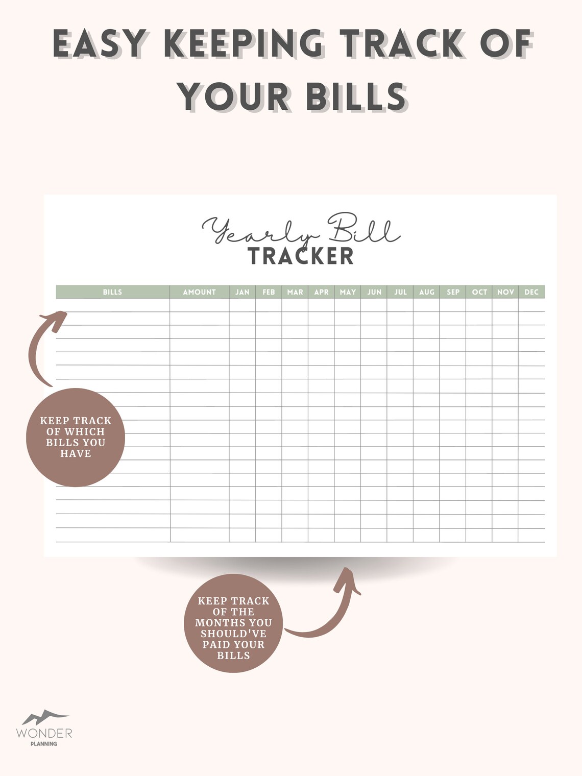 Yearly Bill Tracker Overview Template Printable, GREEN, Yearly Bill ...
