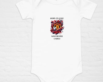 Cadeau bébé Manchester United - Born to Love Man U - Body de croissance pour bébé avec gilet à manches courtes - Cadeau parfait pour les futurs parents et les nouveaux parents