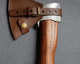 Handmade Leather Ax Sheath with Buckle Strap, Distressed Leather, Custom Fit Options, Bushcraft Gift, Precise Ax Size Adjustment