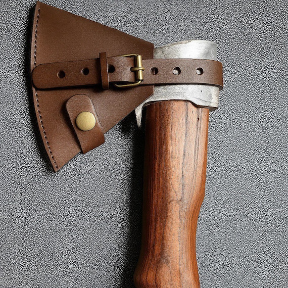Handmade Leather Axe Sheath with Buckle Strap, Distressed Leather, Custom Fit Options, Bushcraft Gift, Precise Axe Size Adjustment