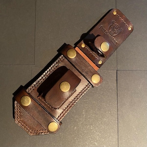 Sheath for hunting, tactical or bushcraft knife | Thick genuine leather | Vertical/horizontal MOLLE mount | Handmade | Bushcraft