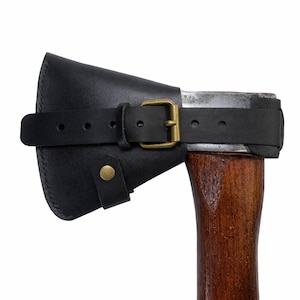 Handmade Leather Ax Sheath with Buckle Strap, Distressed Leather, Custom Fit Options, Bushcraft Gift, Precise Ax Size Adjustment-Black