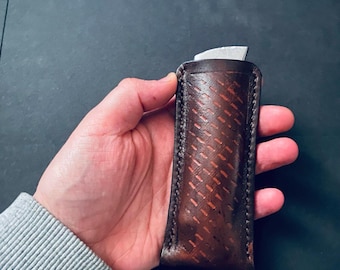 Handmade leather sheath for a folding knife. 3mm leather. Mini holster. brown