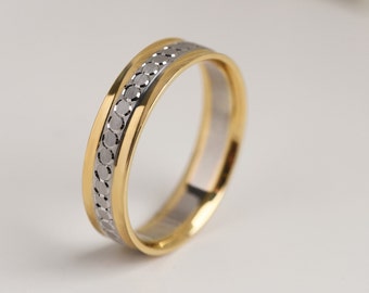 10K gold WEDDING BAND YELLOW and White Solid gold / Infinity Inspired Bridal Engagement Ring /5.00MM  Unique ,Dainty , Mother's Day for Gift