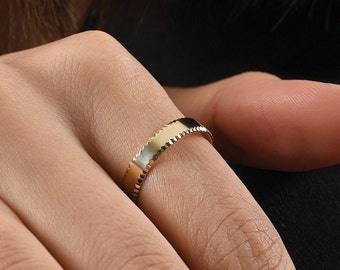 BRIDAL WEDDING BAND 10k 4.00 mm Solid Yellow Gold / Thick Wide Flat Ring Set His and Her's / Minimalist , Dainty , Unique Engagement Rings
