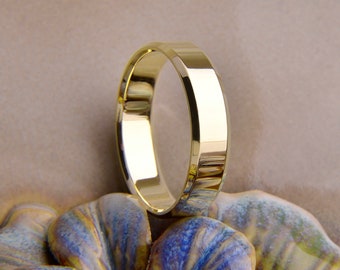 5.00 mm WEDDING BAND 10K / Solid Yellow Gold Thick Wide Flat / Ring Set His and Hers / Avant-garde  Unique Engagement Ring Mother's Day