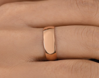 10k Dome Rose Solid Gold /DOUBLE ENGAGEMENT RING 6.00 mm  Dainty Wedding Band  / Infinity Inspired Double Wide Flat Gold for Men & Women's