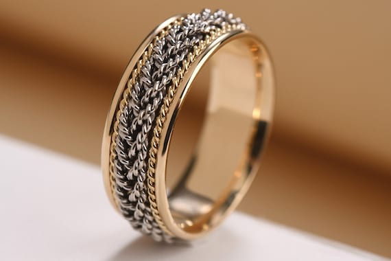 BRAIDED WEDDING BAND for Women and Man 7.00 Mm 14k Solid Yellow