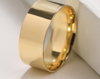 8.00 mm 10k Yellow Solid Gold / WEDDING BAND for Women and Men / Thick Fillet Flat Wide Engagement Ring / Elegant Gold Ring Mother's Day
