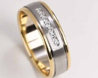 Dimond 7pcs 0,15ct solid gold / 10k 6.00 mm Classic Dome Solid Gold for Gift / Matte Thick Filled Wide Flat Engagement  Rings / Mother's Day