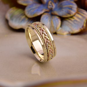 14k gold Braided /3 color Gold / Fidget / Love Ring /personalized gifts for mom /WEDDING BAND SET for His and Hers/wedding wedding ring