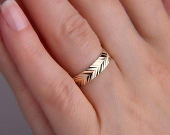 WEDDING BAND 10k Solid 5.00mm Yellow Gold / Thick Wide Flat Women Mother's Day / Ring Set His and Hers / Dainty Unique Engagement Ring