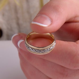 WEDDING BAND SET for His and Hers / 14k 6.50 mm Braided Yellow and White Gold / Twisted  Love Ring / Celtic Dome Solid Gold for Gift
