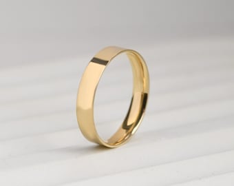 WEDDING BAND 10k / 4.00 mm Solid Yellow Gold Thick Flat  Rings His and Hers / Minimalist Unique Engagement Ring Mother's Day for Gift