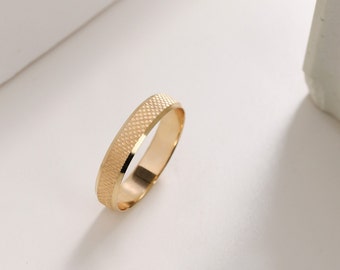 10k /  4.00 mm MATTE  ENGAGEMENT RINGS Yellow Gold Wide Flat  for Women / Thick Filled Wedding Band / Mid-century His and  Her's Ring