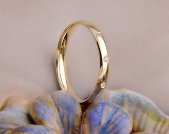 10K  Diamond 3pcs 0,03ct WEDDING BAND for GIFT / Real Gold Engagement Ring / Wide Wedding Band Set for Mother's Day