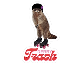Roller Derby Sticker | Derby Trash | Funny | Raccoon | Helmet | Gift | Jammer | Blocker | Skater | Quads | Trash Panda | Cute | Quad Skater
