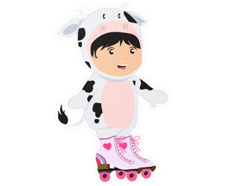 Adorable Roller Skating Cow Costume Pink Heart Derby Sticker Roller Derby Helmet Decal Bumper Sticker Outdoor High Quality Vinyl Skater Gift