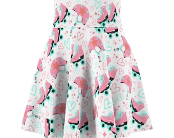 Roller Derby | Skater Skirt | Athletic | Spandex | Practice | Roller Skates | Helmet | Print | Pink | Teal | White | High Waisted | Neon