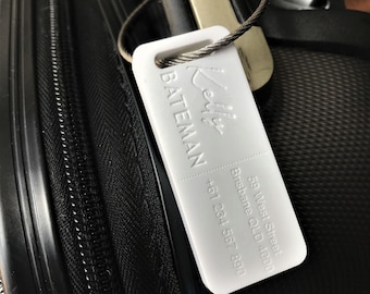 Custom Luggage Tag | Discrete |  6mm in White | Personalized Luggage Tags | Wedding Placement Tags | Corporate Gift | Christmas Gift