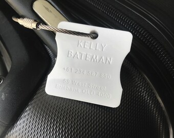 Custom Luggage Tag | Discrete |  6mm in White | Personalized Luggage Tags | Wedding Placement Tags | Corporate Gift | Christmas Gift
