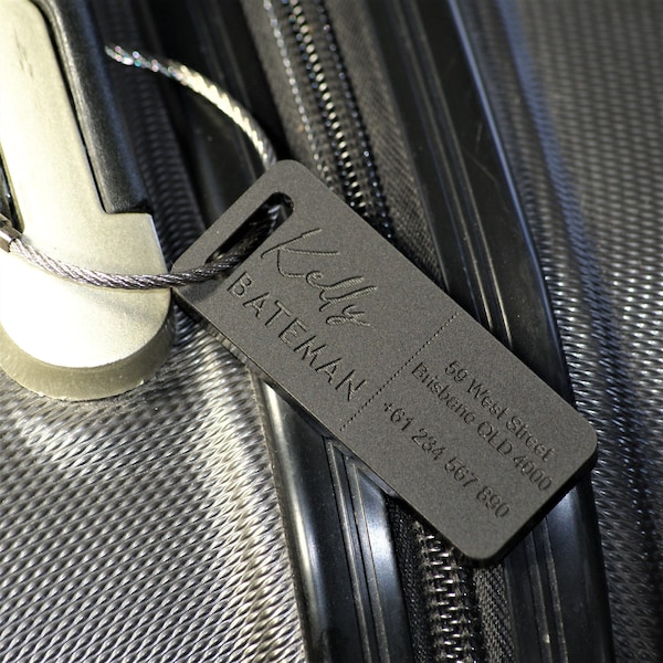 Custom Luggage Tag | Discrete | 6mm in Matte Black | Personalized Luggage Tags | Wedding Placement Tags | Corporate Gift | Christmas Gift