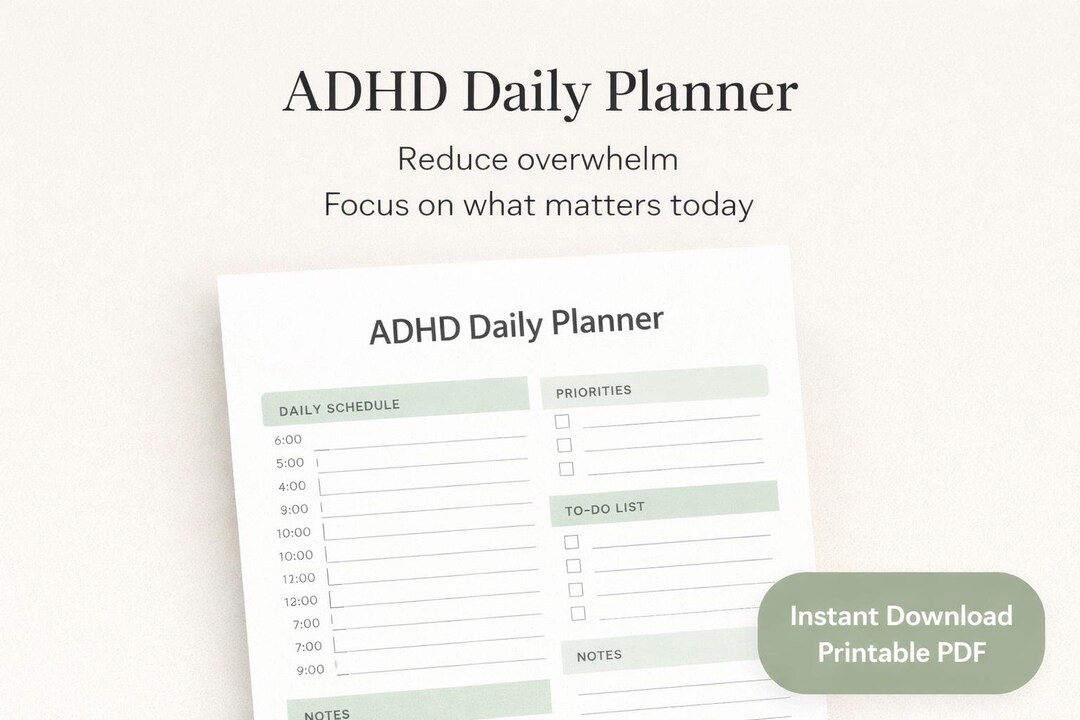ADHD Daily Planner Printable PDF | Simple To-do List & Focus Planner ...