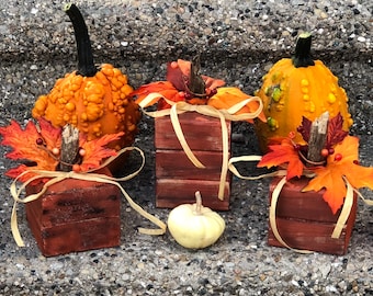 Set of 3 rustic fall wood pumpkins, fall mantel decor, cute fall decor, primitive pumpkins, halloween decorations, wood pumpkins