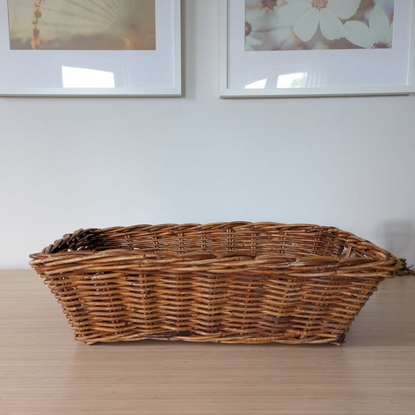 Vintage Large Wicker Storage Basket | Rectangular Basket | Sturdy | Farmhouse Decor | Coastal Decor | Handmade