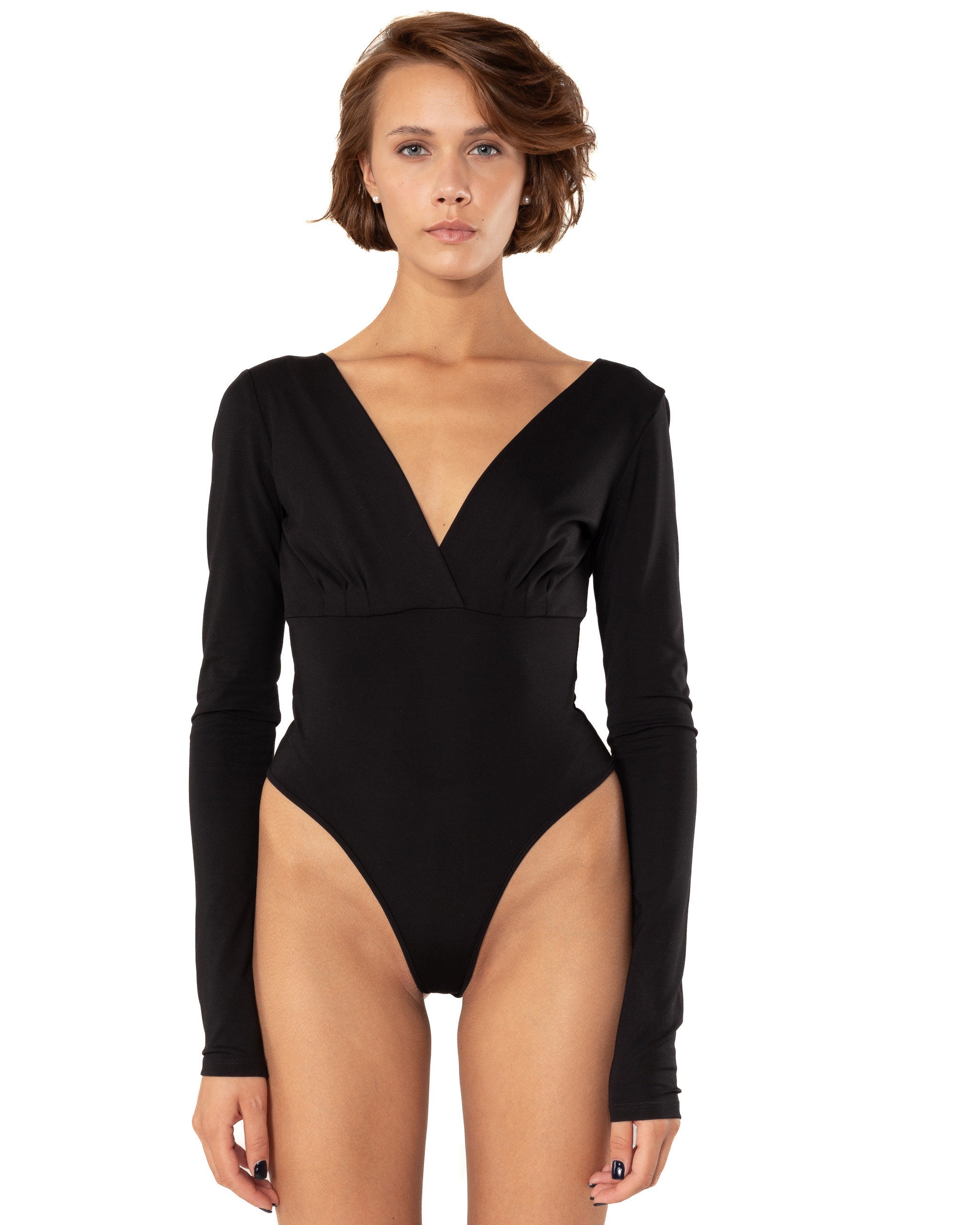 Buy CURVED-V NECK BLACK BODYSUIT for Women Online in India