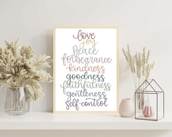 Fruit of the Spirit Wall Art Printable Download, Bible Verse Wall Art, Christian Preschool Artwork, Scripture Wall Art