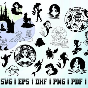 25 petite sirène silhouette svg vecteur contour princesse ariel bundle Téléchargement instantané