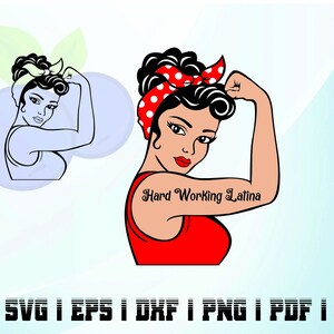 CUSTOM NAME hart arbeitend latina svg cricut ready + Umriss Vektor Power Frau sofortiger download
