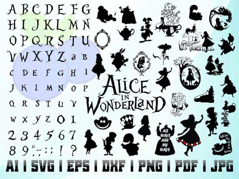 Svg Vector Lettering Alice in Wonderland Silhouette Svg Vector Alphabet Font Bundle Instant ...