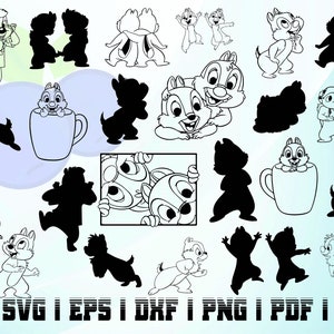 Può includere: Un set di 20 illustrazioni vettoriali in bianco e nero di Chip e Dale, i personaggi Disney. Le illustrazioni includono varie pose dei personaggi, tra cui in piedi, seduti e che tengono oggetti. Le illustrazioni sono adatte per l'uso in una varietà di progetti, come lo scrapbooking, la creazione di biglietti e la progettazione digitale.