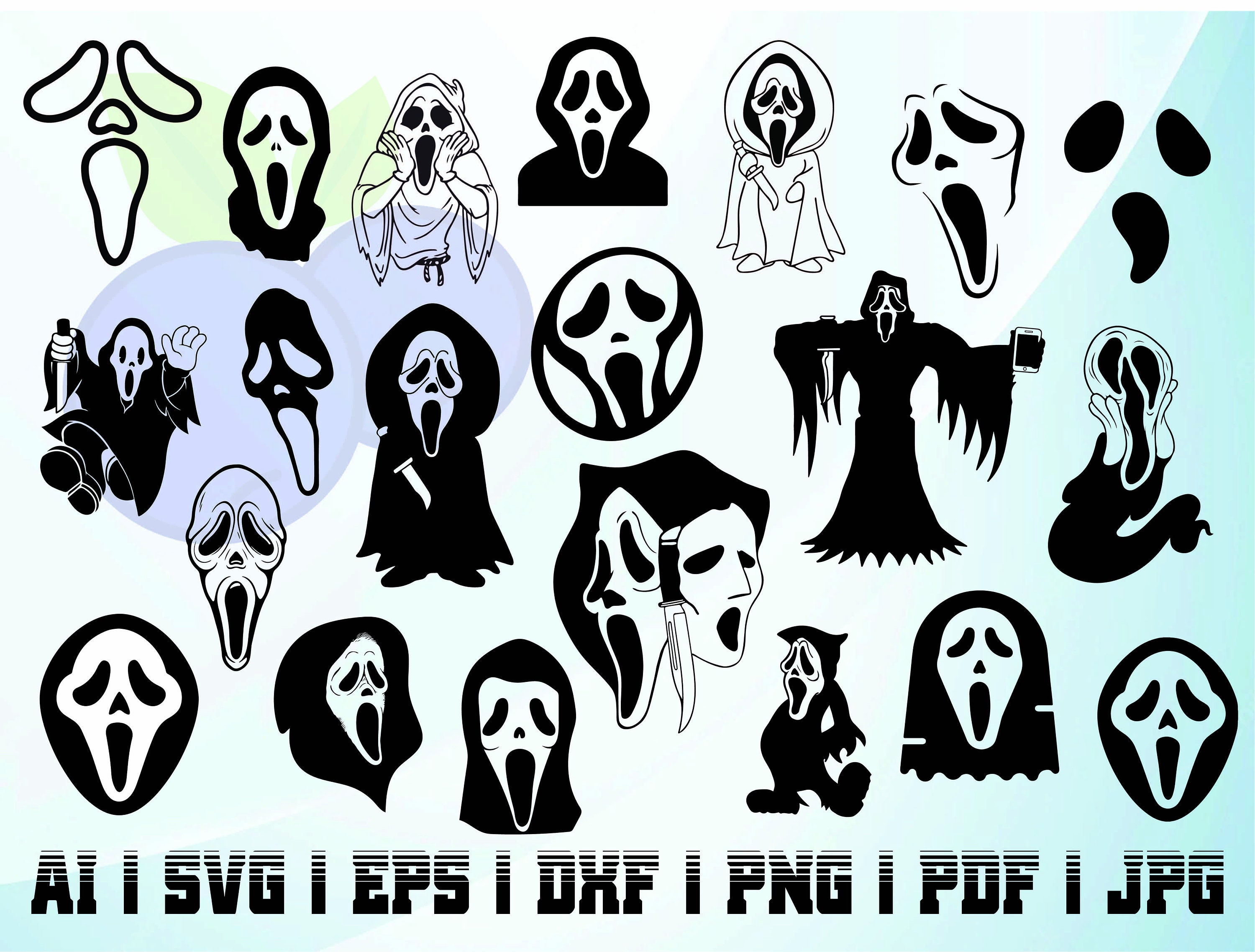 21 ghostface svg silueta paquete fiesta de halloween máscara - Etsy México