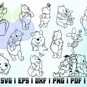 Winnie l’ourson contour svg bundle téléchargement instantané
